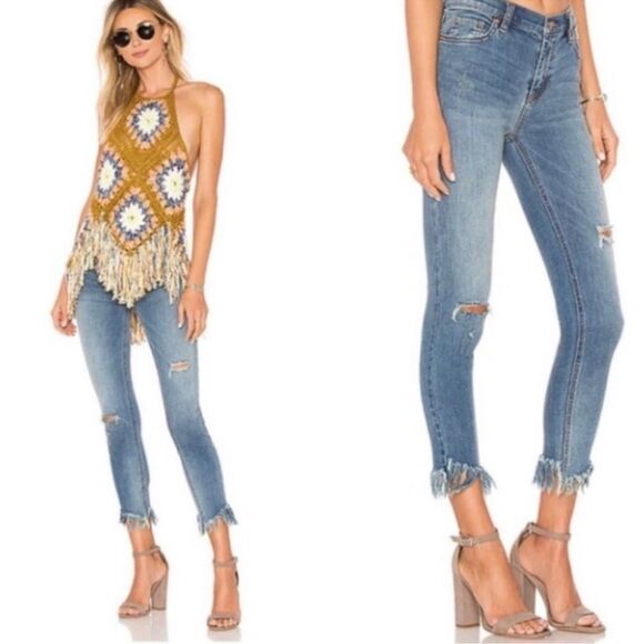 Free people great heights frayed hem distressed jeans size 26 - Picture 1 of 5
